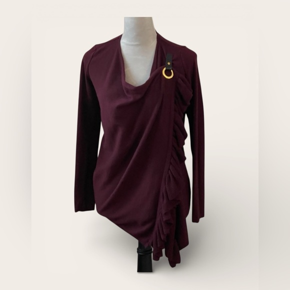 INC International Concepts Sweaters - INC Maroon Ruffle Sweater With Gold Hardware